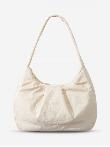 Women's Daily Solid Color Ruched Design Clouds Style Dumpling Shaped Underarm Shoulder Bag - WARM WHITE