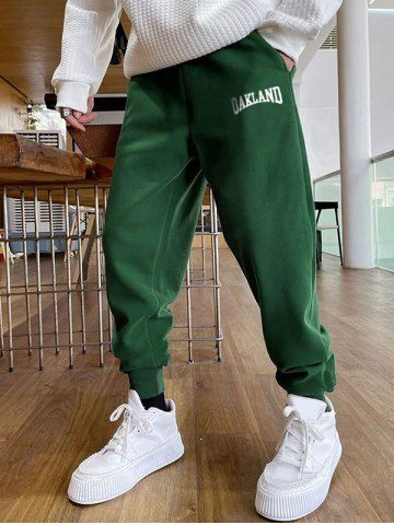 Men's OAKLAND Letter Printed Thermal Fleece-lined Drawstring Beam Feet Jogger Pants