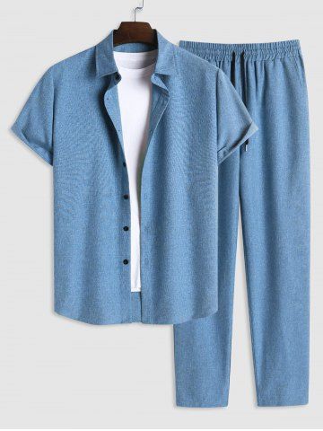 Short Sleeves Button Front Shirt and Drawstring Pants Set