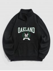 Men's OAKLAND Eagle Printed Quarter Zip Stand Collar Kangaroo Pocket Thermal Fleece-lined Pullover Sweatshirt -  