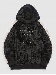 Men's C'EST LA VIE PARIS Letter Embroidered Fuzzy Fleece Colorblock Sleeves Kangaroo Pocket Design Pullover Hoodie -  