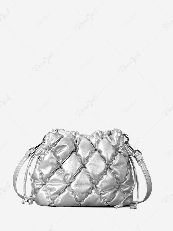 Affordable Women's Solid Color Argyle Quilted Pineapple Shape Drawstring Crossbody Bag  