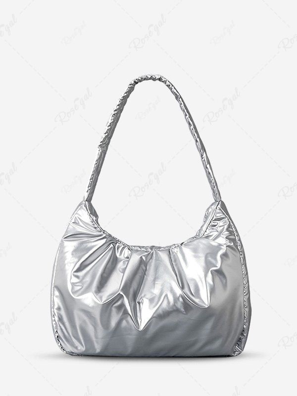 Latest Women's Daily Metallic Solid Color Ruched Design Clouds Style Dumpling Shaped Underarm Shoulder Bag  