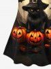 Plus Size Pumpkin Bat Cat Wizard Printed Halloween T-shirt and Flare Pants Outfit -  