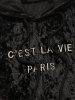 Men's C'EST LA VIE PARIS Letter Embroidered Fuzzy Fleece Colorblock Sleeves Kangaroo Pocket Design Pullover Hoodie -  