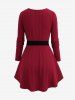Plus Size Turn Down Collar Ribbed Zipper O-Ring Buckle Belt Knitted 2 in 1 Tops -  