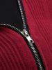 Plus Size Turn Down Collar Ribbed Zipper O-Ring Buckle Belt Knitted 2 in 1 Tops -  