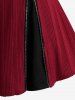 Plus Size Turn Down Collar Ribbed Zipper O-Ring Buckle Belt Knitted 2 in 1 Tops -  