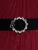 Plus Size Turn Down Collar Ribbed Zipper O-Ring Buckle Belt Knitted 2 in 1 Tops -  