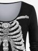 Plus Size 3D Skeleton Print Halloween Long Sleeves T-shirt -  