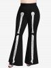 Pantalon Évasé Imprimé Squelette 3D Halloween Grande Taille - Noir 5X