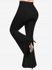 Pantalon Évasé Imprimé Squelette 3D Halloween Grande Taille - Noir 5X
