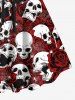 Robe Imprimée Rose et Crâne à Lacets à Manches Courtes Grande Taille - Rouge foncé 6X
