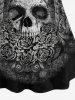 Plus Size Halloween Skull Vintage Flower Print T-shirt -  