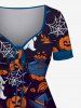 Plus Size Halloween Costume Ghost Pumpkin Hat Spider Web Print Cinched Dress -  