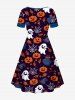 Robe D'Halloween Toile D'Araignée Citrouille et Fantôme Imprimés Grande Taille - Multi-A 5X