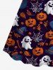 Plus Size Halloween Costume Ghost Pumpkin Hat Spider Web Print Cinched Dress -  