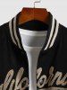 Men's Terry Cloth California Pattern Stand Collar Faux Suede Insert Colorblock Snap Button Up Baseball Bomber Jacket -  