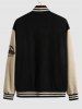 Men's Terry Cloth California Pattern Stand Collar Faux Suede Insert Colorblock Snap Button Up Baseball Bomber Jacket -  