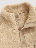 Pocket Design Quarter Button Corduroy Faux Fur Spliced Fluffy Teddy Sweatshirt -  
