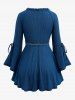 Plus Size Tied Ruched Ruffles Bell Sleeves Chain Belt Textured T-shirt -  