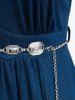 Plus Size Tied Ruched Ruffles Bell Sleeves Chain Belt Textured T-shirt -  