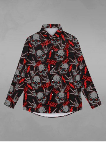 Gothic Skull Skeleton Hand Print Halloween Shirt For Men - BLACK - 3XL