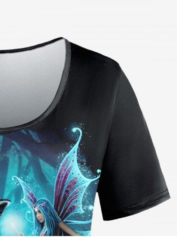 Renaissance Halloween Cat Butterfly Angel Tree Moon Glitter Printed T-shirt and Flare Pants Plus Size Outfit