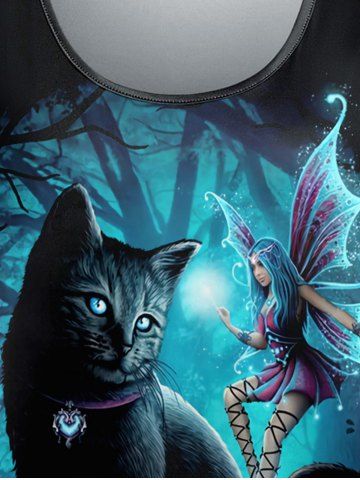 Renaissance Halloween Cat Butterfly Angel Tree Moon Glitter Printed T-shirt and Flare Pants Plus Size Outfit