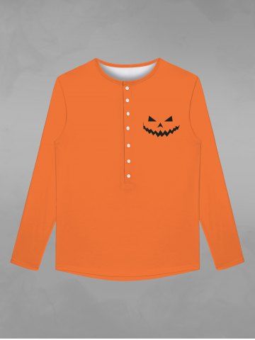 Gothic Pumpkin Print Halloween Buttons T-shirt For Men - ORANGE - S