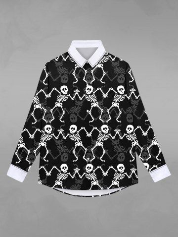 Gothic Skull Skeleton Print Halloween Shirt For Men - BLACK - M