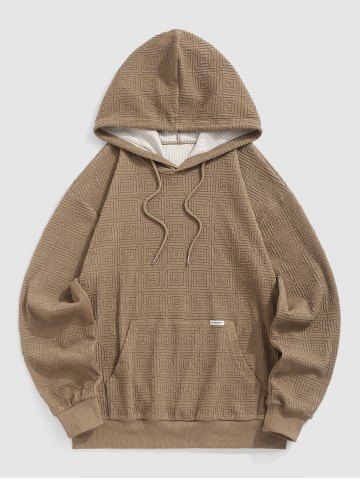 Men's Casual Daily Geo Jacquard Textured Kangaroo Pocket Drawstring Pullover Hoodie