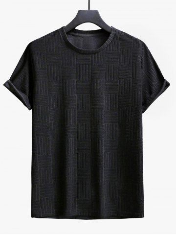 Jacquard Towel Cloth Textured Short Sleeves T-shirt - BLACK - S