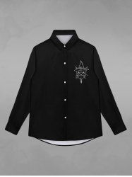 Gothic Hat Cat Pentagram Print Halloween Shirt For Men -  