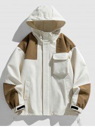 Men's Colorblock Two Tone Drop Shoulder Hooded Toggle Drawstring Pocket Jacket -  