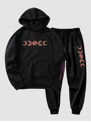 Pantalon Jogging à Capuche en Molleton avec Cordon de Serrage à Imprimé Soleil et Lune pour Hommes - Noir M