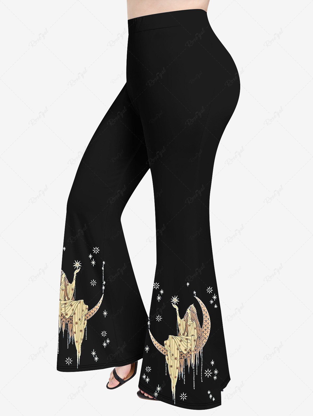 Store Plus Size Moon Tassel Star Goddess Print Flare Pants  
