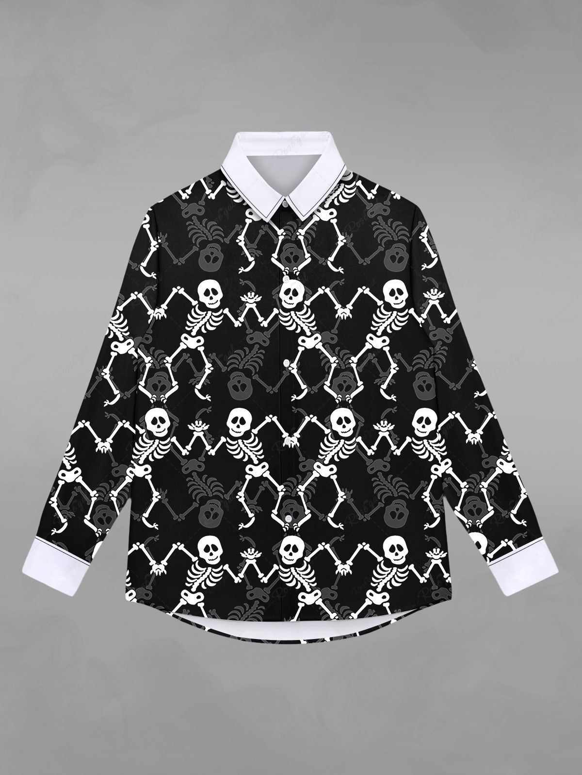 Chemise D'Halloween Gothique Crâne Squelette Imprimées pour Homme Noir 2XL