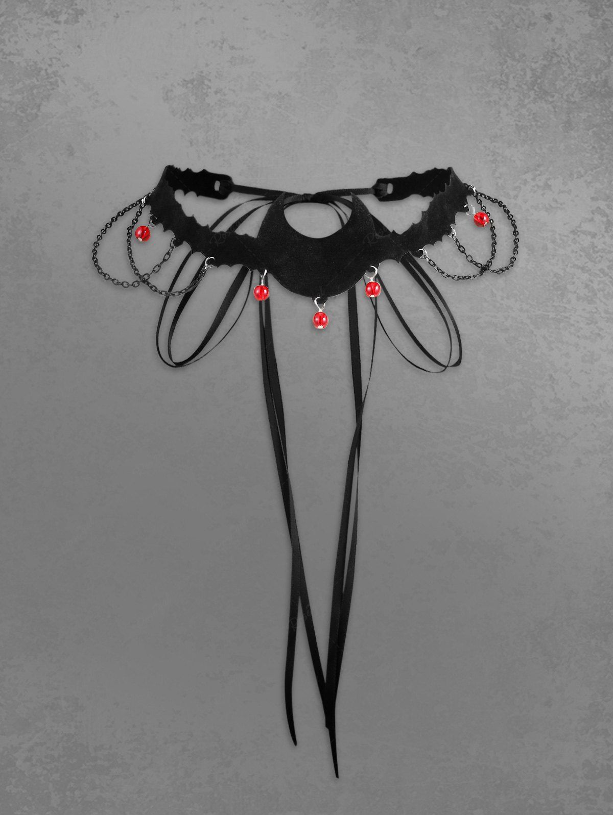 Collier Ras-de-Cou Motif Lune Perles et Chaîne Style Gothique Noir 