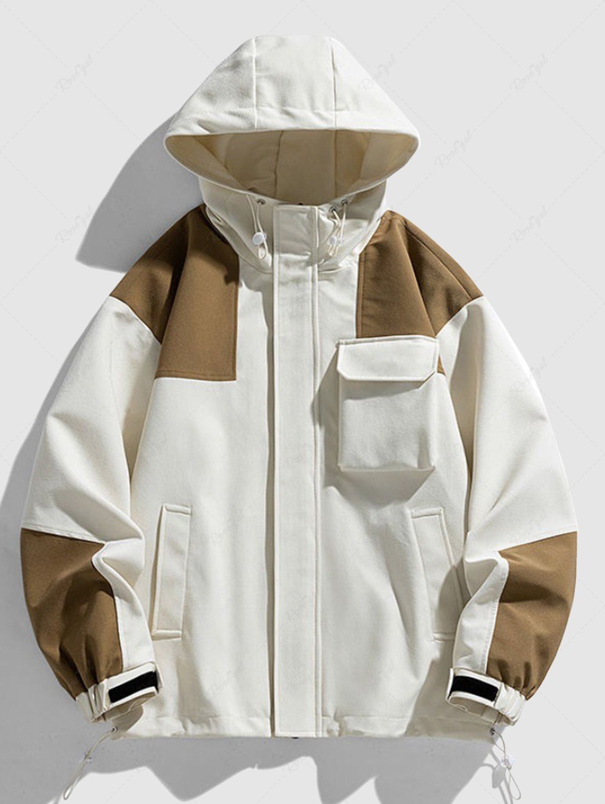 Latest Men's Colorblock Two Tone Drop Shoulder Hooded Toggle Drawstring Pocket Jacket  
