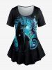 Halloween Cat Butterfly Angel Tree Moon Glitter Printed T-shirt and Flare Pants Plus Size Outfit -  