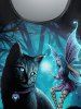 Halloween Cat Butterfly Angel Tree Moon Glitter Printed T-shirt and Flare Pants Plus Size Outfit -  