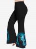 Halloween Cat Butterfly Angel Tree Moon Glitter Printed T-shirt and Flare Pants Plus Size Outfit -  