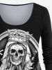 Plus Size Halloween Crown Skull Flower Cross Print T-shirt -  