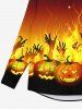Chemise D'Halloween Gothique en Blocs de Couleurs Citrouille et Main Imprimés pour Homme - Noir XL