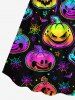 Plus Size Halloween Costume Spider Web Pumpkin Bat Star Print Cinched Dress -  