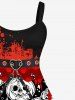 Robe D'Halloween Costume Rayée Citrouille et Etoile Imprimés Grande Taille en Cuir PU - Rouge 6X