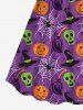 Plus Size Halloween Costume Pumpkin Spider Web Skull Hat Print Cinched Dress -  