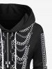 Plus Size Bat Zipper 3D Print Halloween Skeleton Style Chains Drawstring Hooded Dress -  