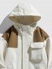 Men's Colorblock Two Tone Drop Shoulder Hooded Toggle Drawstring Pocket Jacket -  